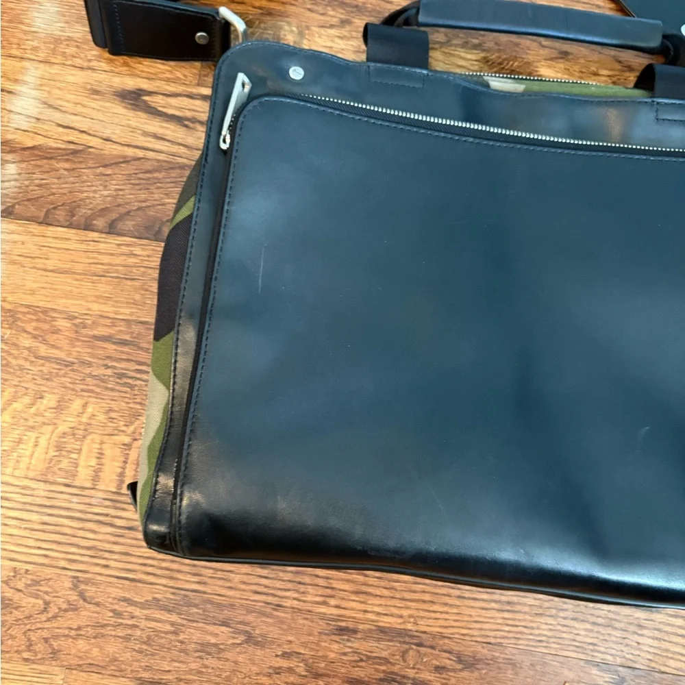 Jack Spade camo leather briefcase messenger bag black